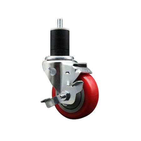 Service Caster 3.5'' SS Red Poly Swivel 1-3/4'' Expanding Stem Caster with Brake SCC-SSEX20S3514-PPUB-RED-TLB-134